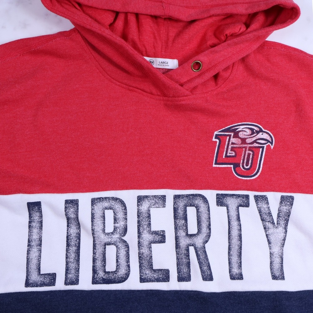 47 Brand Liberty University Flames Cropped Hoodie Red White Blue Womens Large